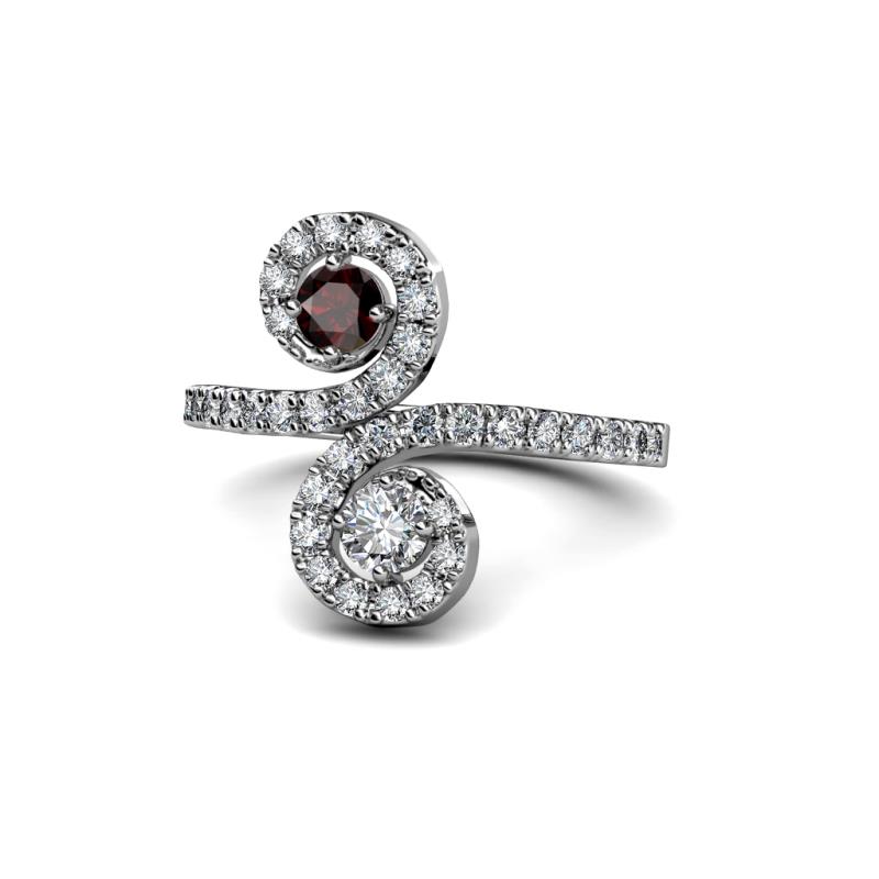 Raene Red Garnet and Diamond with Side Diamonds Bypass Ring 
