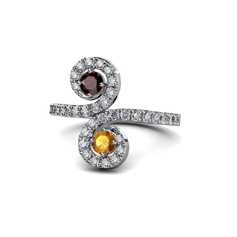 Raene Red Garnet and Citrine with Side Diamonds Bypass Ring 