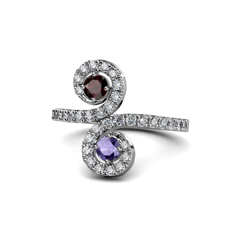 Raene Red Garnet and Iolite with Side Diamonds Bypass Ring 