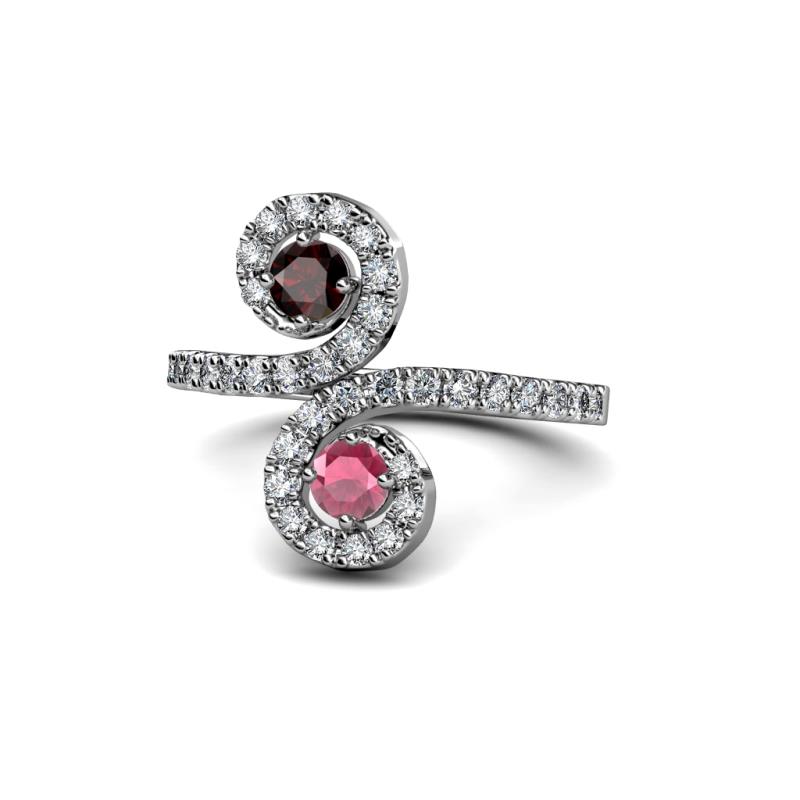 Raene Red and Rhodolite Garnet with Side Diamonds Bypass Ring 
