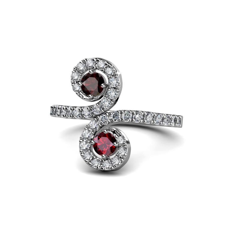 Raene Red Garnet and Ruby with Side Diamonds Bypass Ring 
