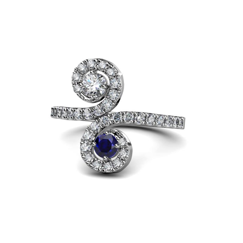 Raene Diamond and Blue Sapphire with Side Diamonds Bypass Ring 