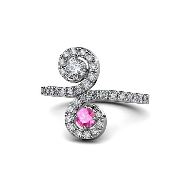 Raene Diamond and Pink Sapphire with Side Diamonds Bypass Ring 