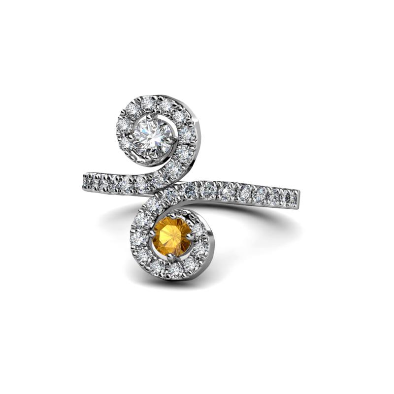 Raene Diamond and Citrine with Side Diamonds Bypass Ring 