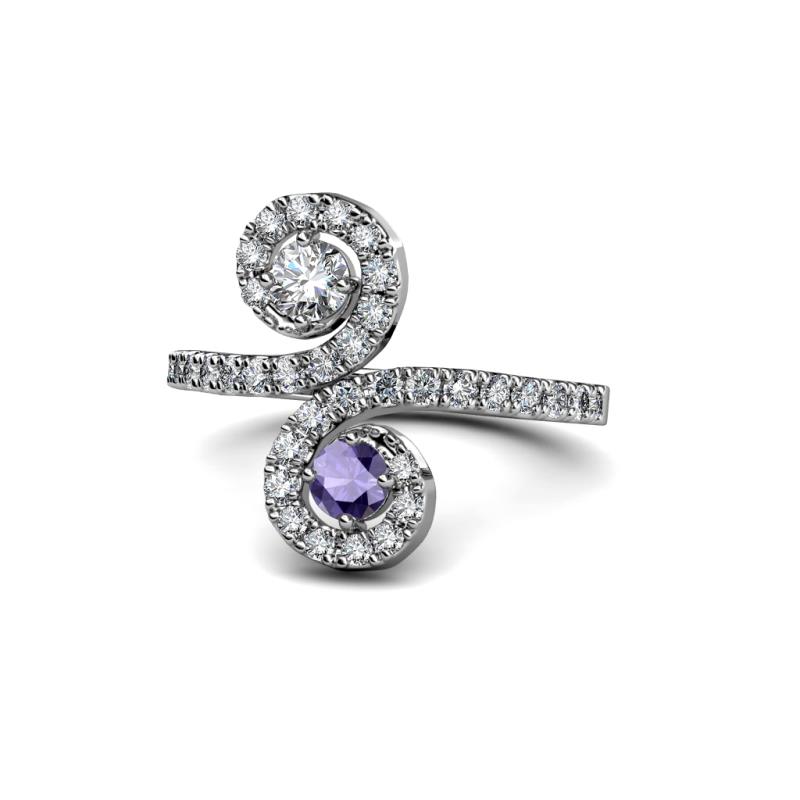 Raene Diamond and Iolite with Side Diamonds Bypass Ring 