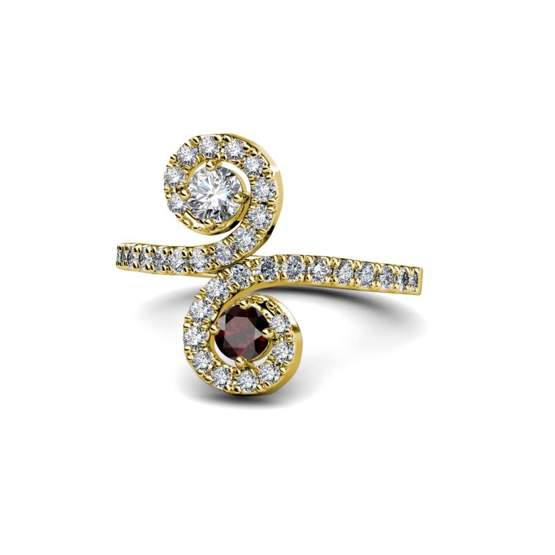 Raene Diamond and Red Garnet with Side Diamonds Bypass Ring 