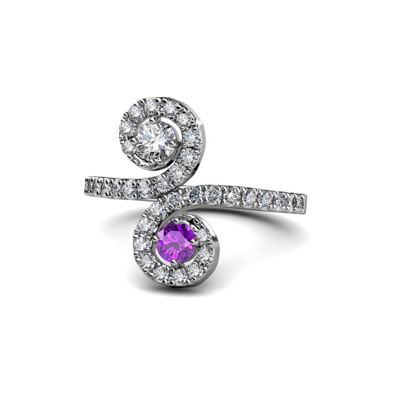 Raene Diamond and Amethyst with Side Diamonds Bypass Ring 