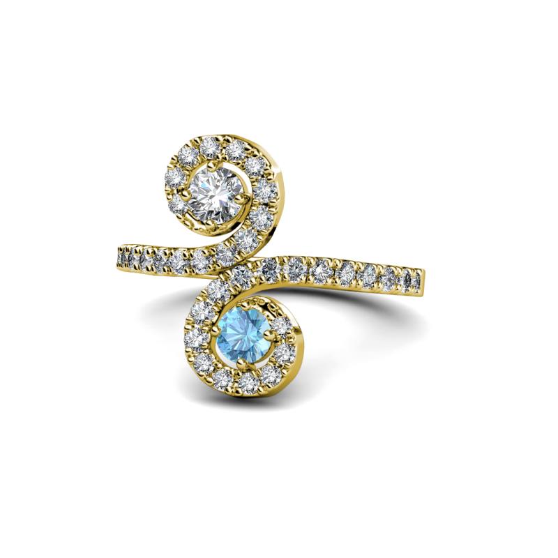 Raene Diamond and Blue Topaz with Side Diamonds Bypass Ring 