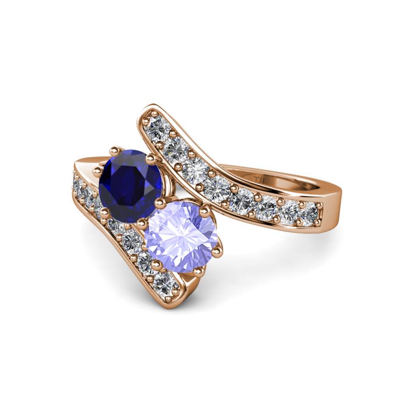 Eleni Blue Sapphire and Tanzanite with Side Diamonds Bypass Ring 