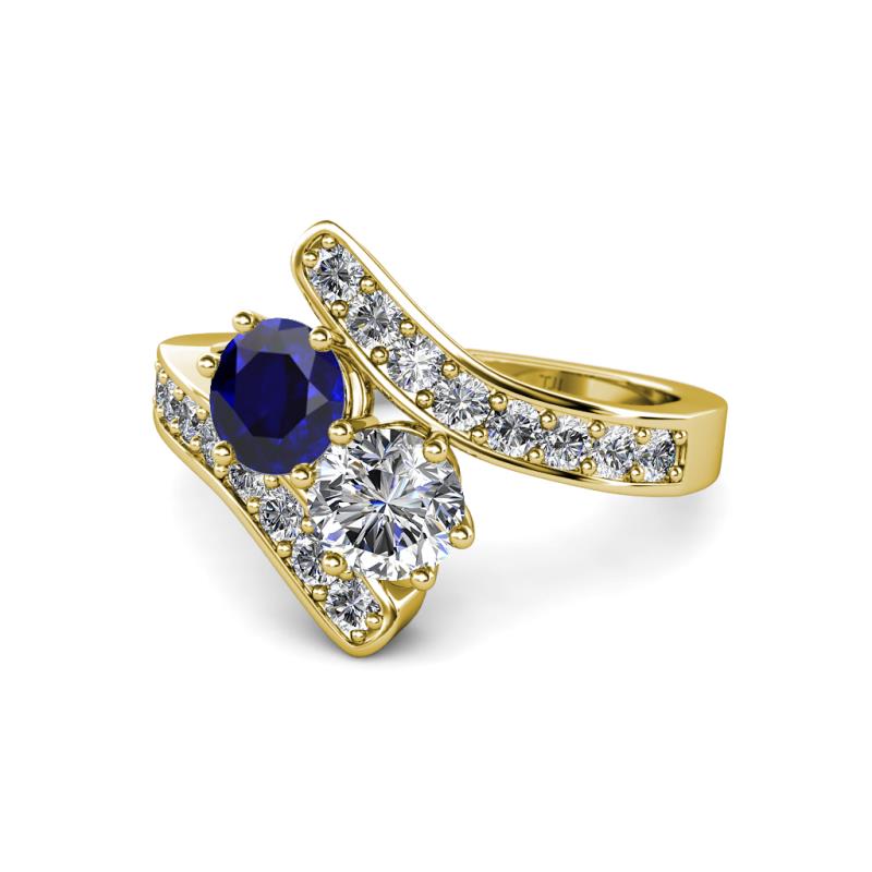 Eleni Blue Sapphire and Diamond with Side Diamonds Bypass Ring 