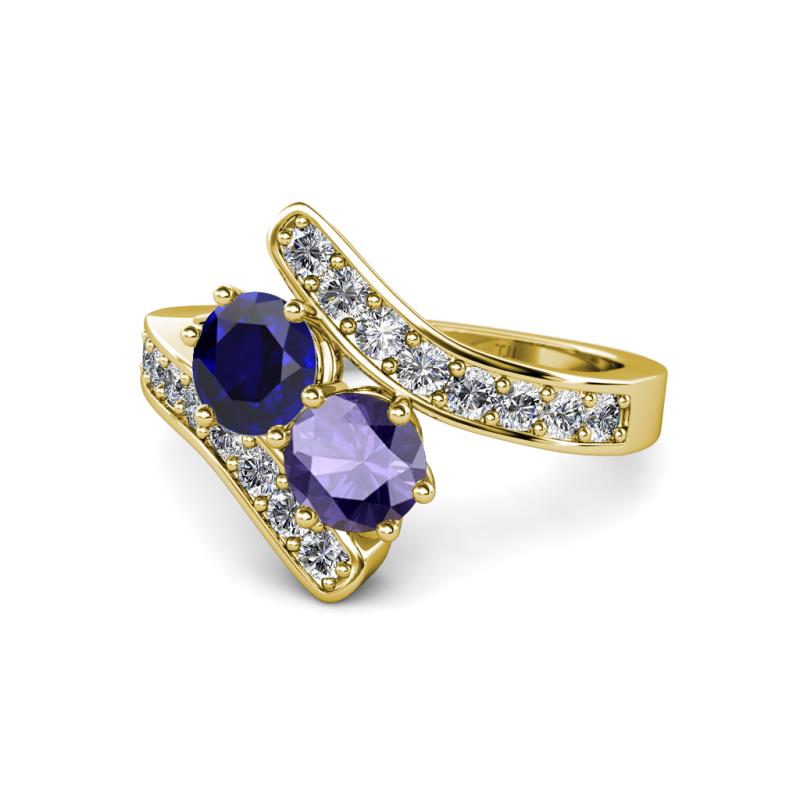 Eleni Blue Sapphire and Iolite with Side Diamonds Bypass Ring 