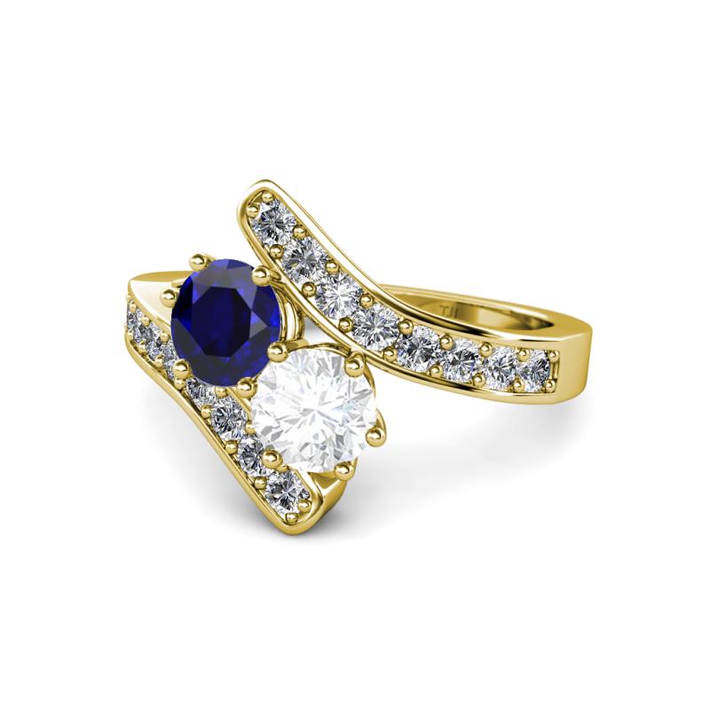 Eleni Blue and White Sapphire with Side Diamonds Bypass Ring 