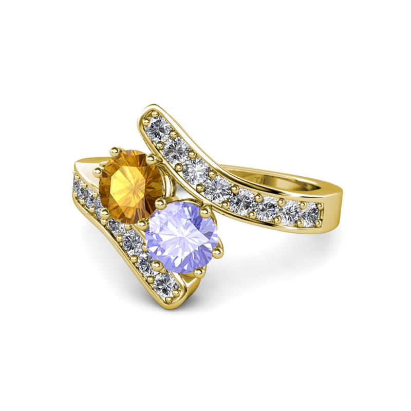 Eleni Citrine and Tanzanite with Side Diamonds Bypass Ring 