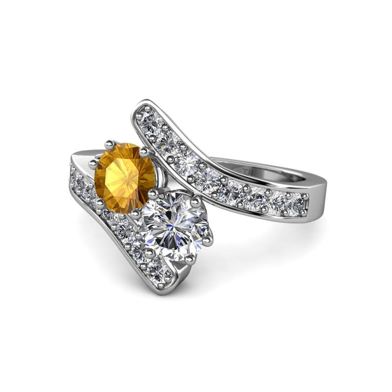 Eleni Citrine and Diamond with Side Diamonds Bypass Ring 