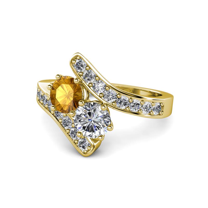 Eleni Citrine and Diamond with Side Diamonds Bypass Ring 