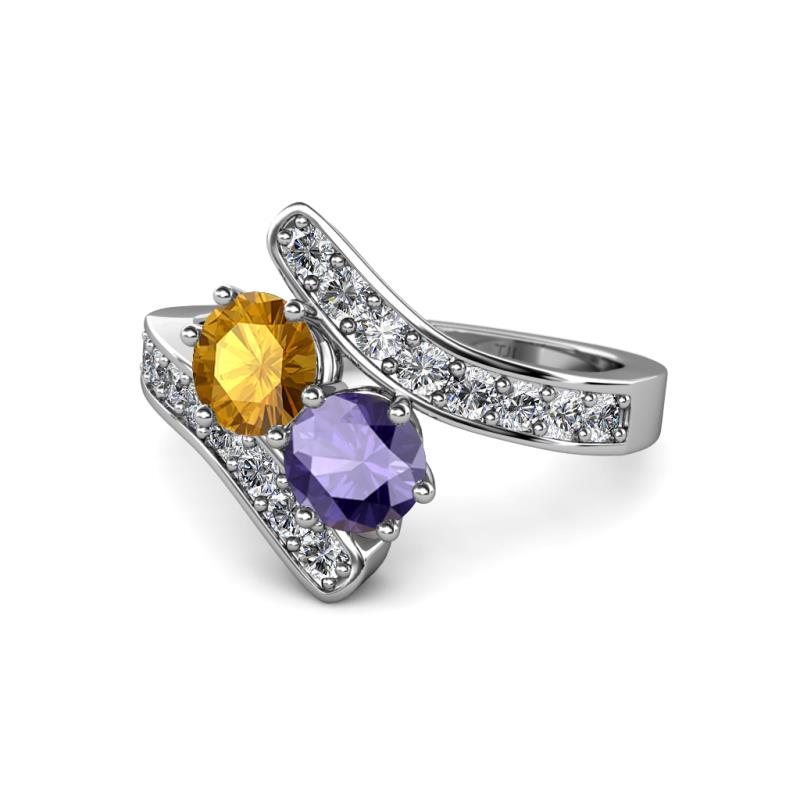 Eleni Citrine and Iolite with Side Diamonds Bypass Ring 