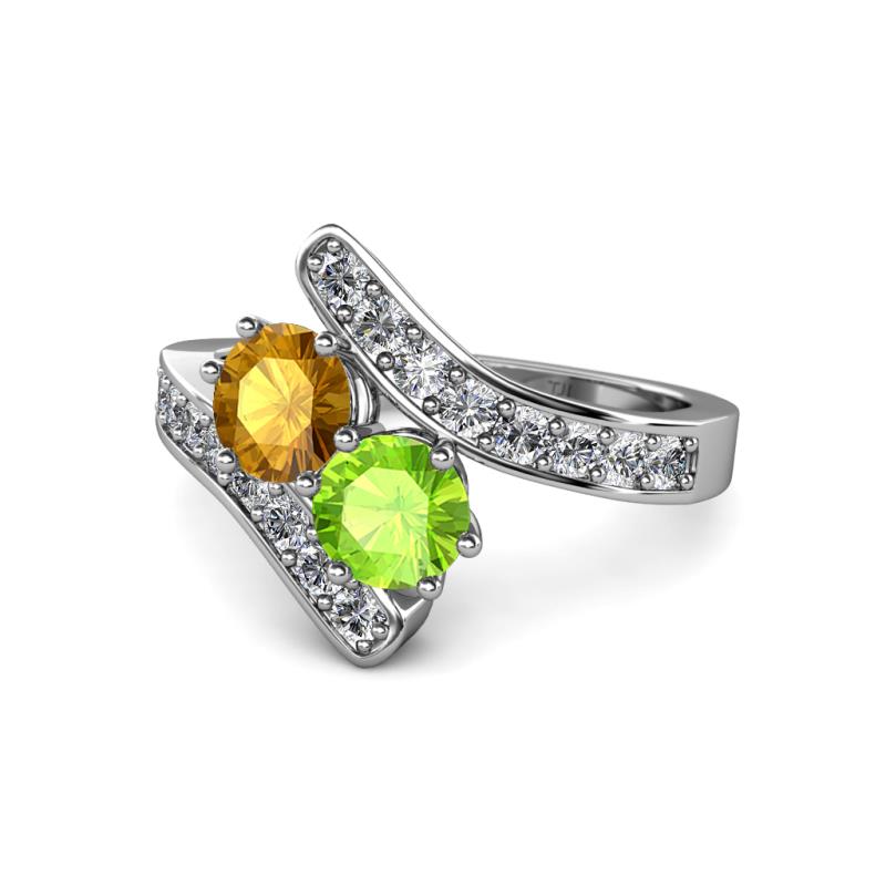 Eleni Citrine and Peridot with Side Diamonds Bypass Ring 