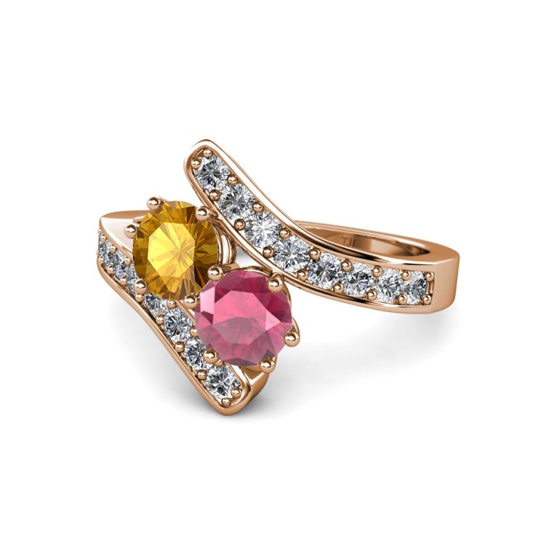 Eleni Citrine and Rhodolite Garnet with Side Diamonds Bypass Ring 