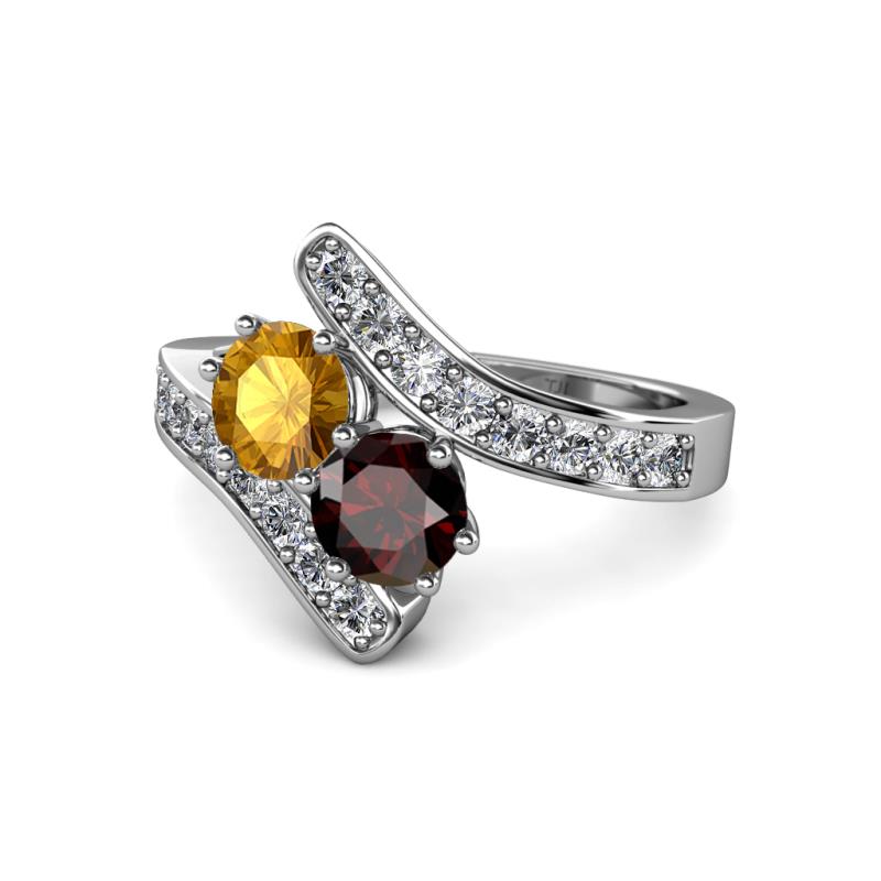 Eleni Citrine and Red Garnet with Side Diamonds Bypass Ring 