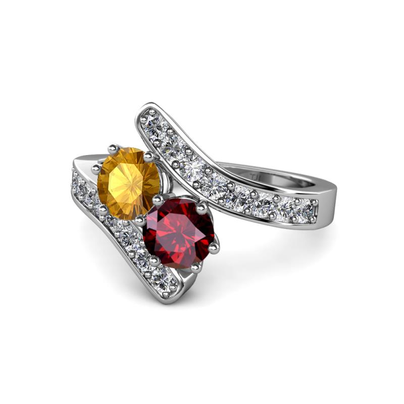 Eleni Citrine and Ruby with Side Diamonds Bypass Ring 