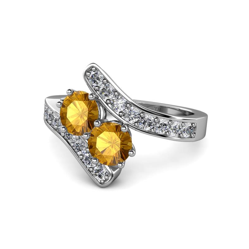 Eleni Citrine with Side Diamonds Bypass Ring 