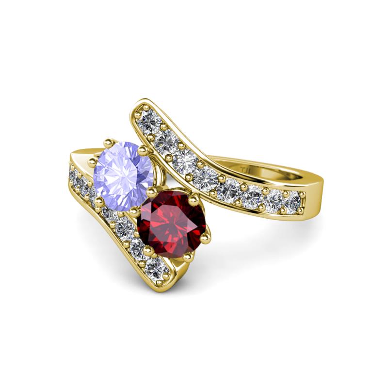 Eleni Tanzanite and Ruby with Side Diamonds Bypass Ring 
