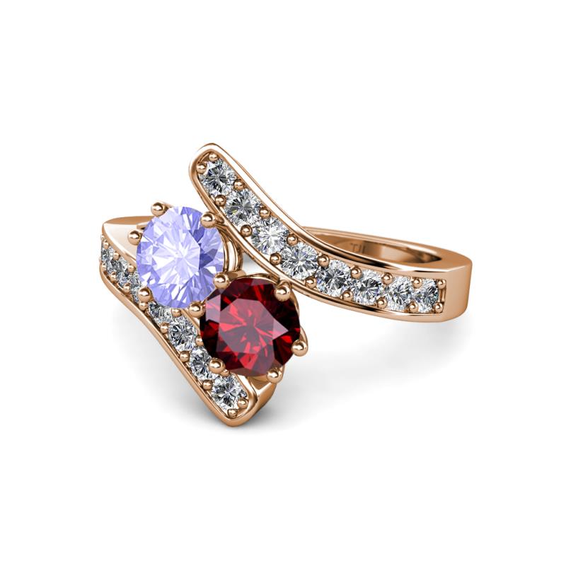 Eleni Tanzanite and Ruby with Side Diamonds Bypass Ring 