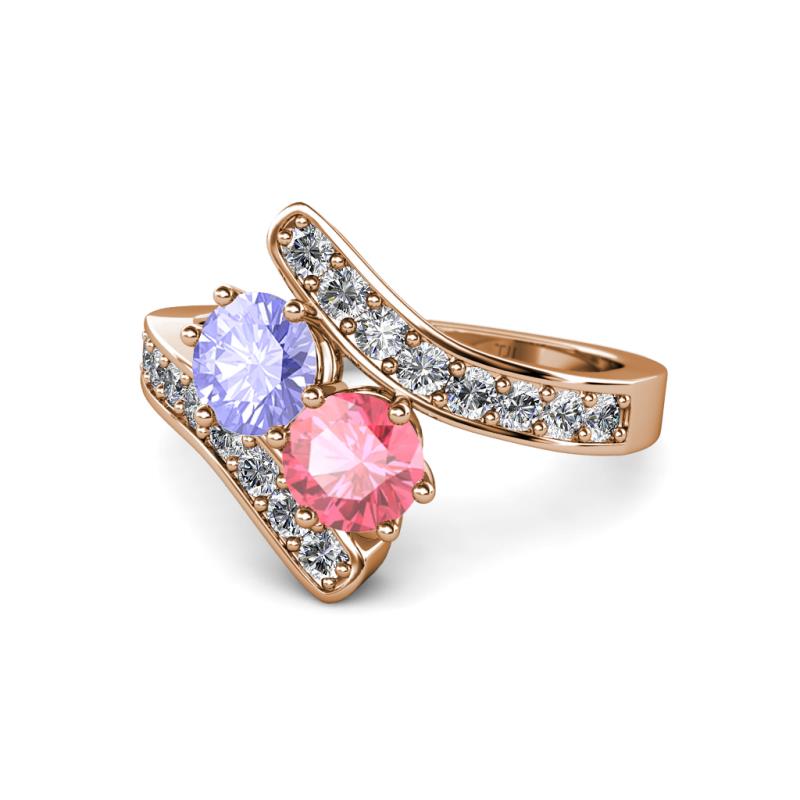 Eleni Tanzanite and Pink Tourmaline with Side Diamonds Bypass Ring 