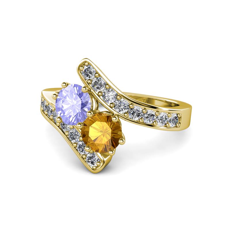 Eleni Tanzanite and Citrine with Side Diamonds Bypass Ring 
