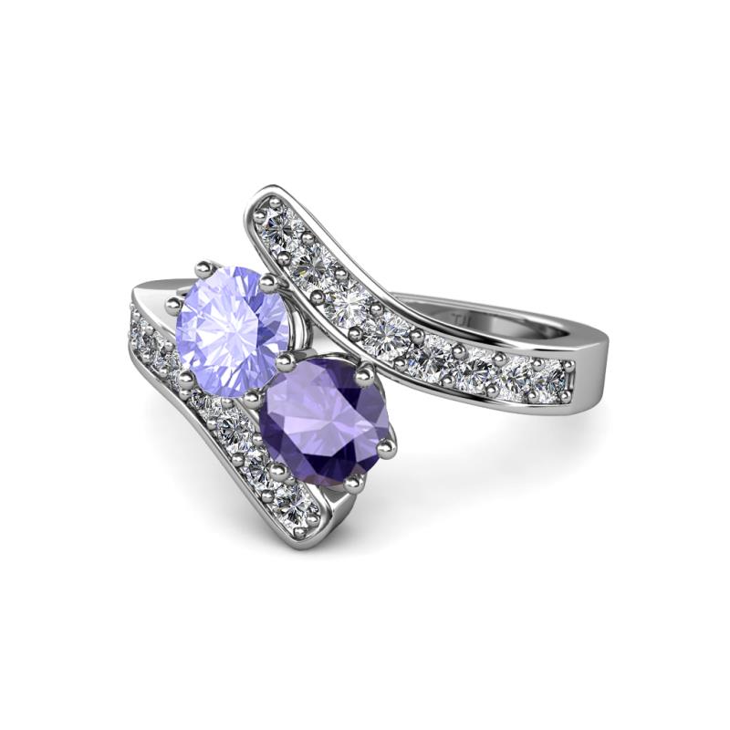 Eleni Tanzanite and Iolite with Side Diamonds Bypass Ring 