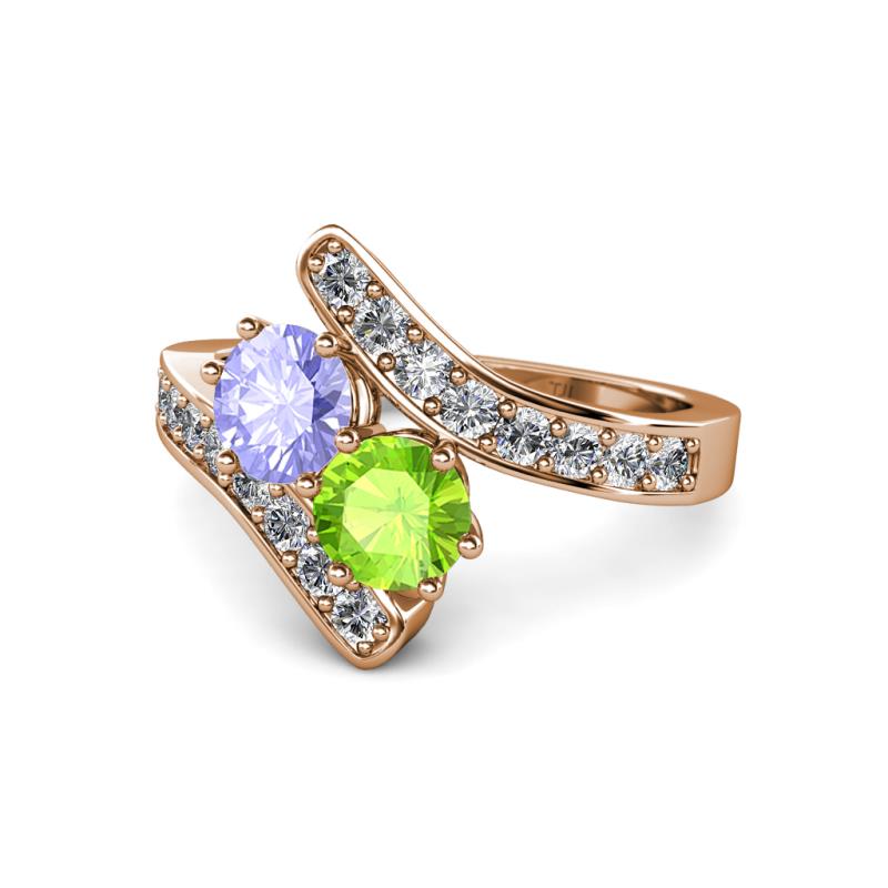 Eleni Tanzanite and Peridot with Side Diamonds Bypass Ring 