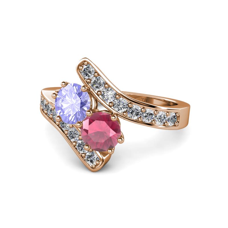 Eleni Tanzanite and Rhodolite Garnet with Side Diamonds Bypass Ring 