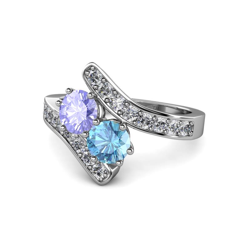 Eleni Tanzanite and Blue Topaz with Side Diamonds Bypass Ring 