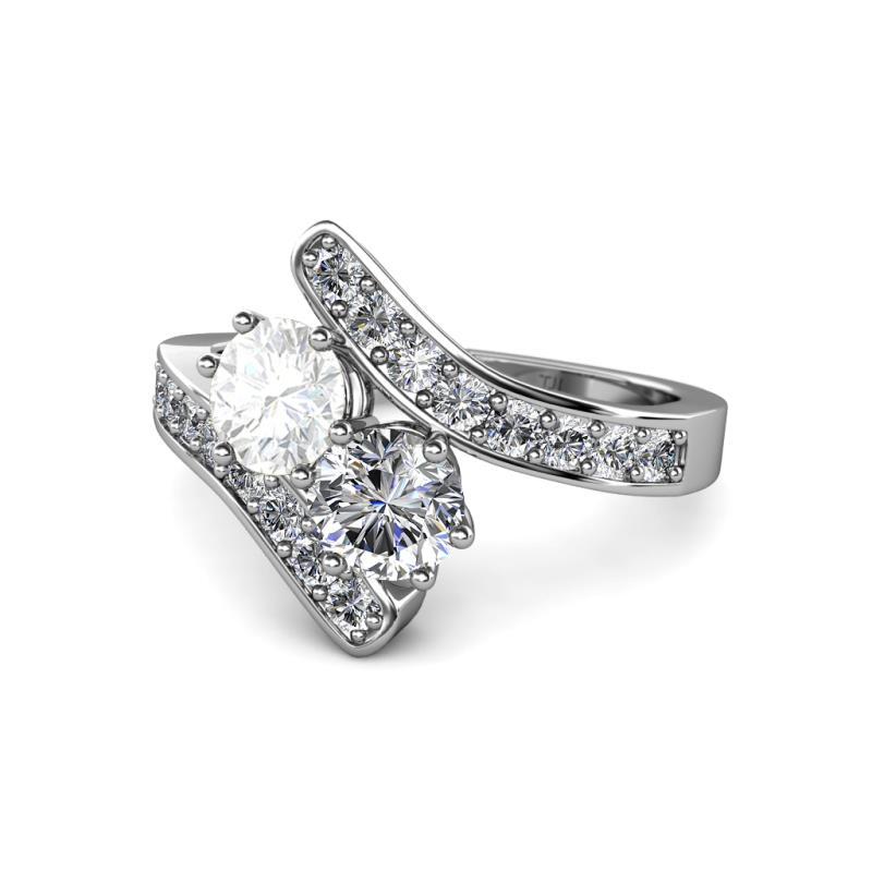 Eleni White Sapphire and Diamond with Side Diamonds Bypass Ring 