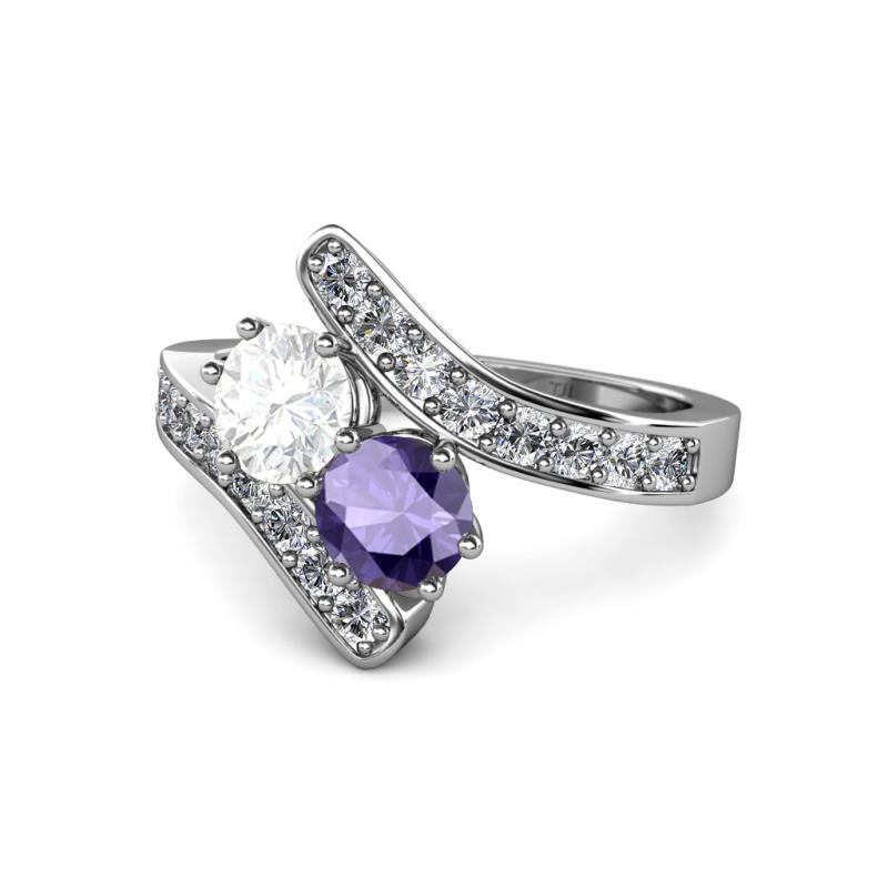 Eleni White Sapphire and Iolite with Side Diamonds Bypass Ring 