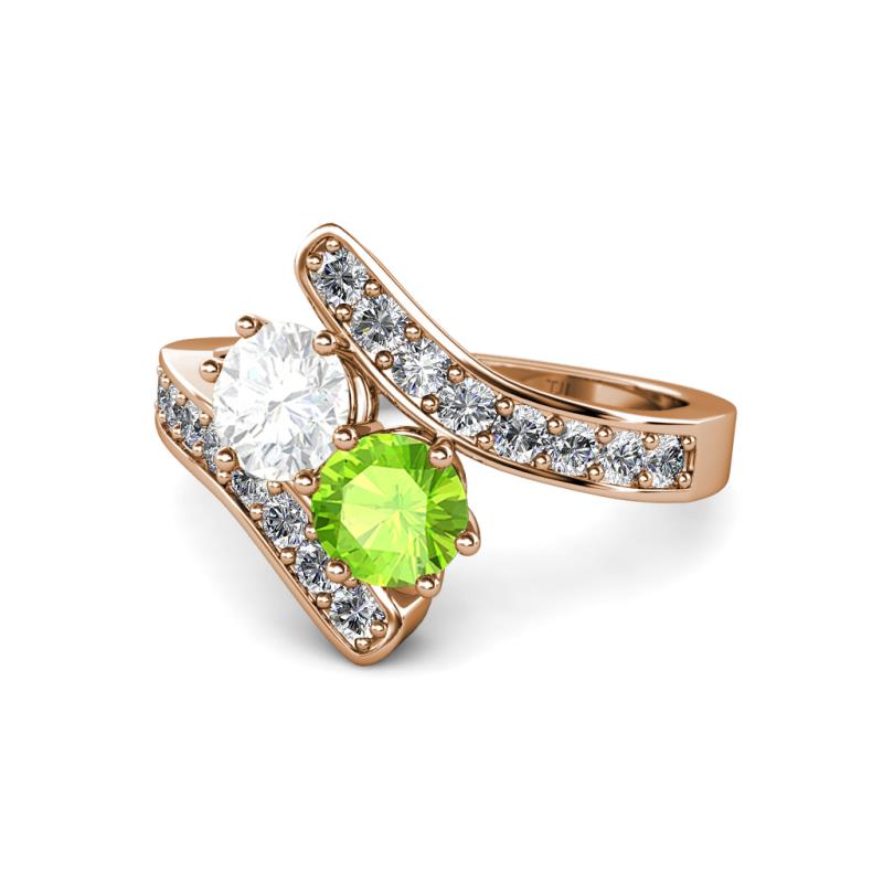 Eleni White Sapphire and Peridot with Side Diamonds Bypass Ring 