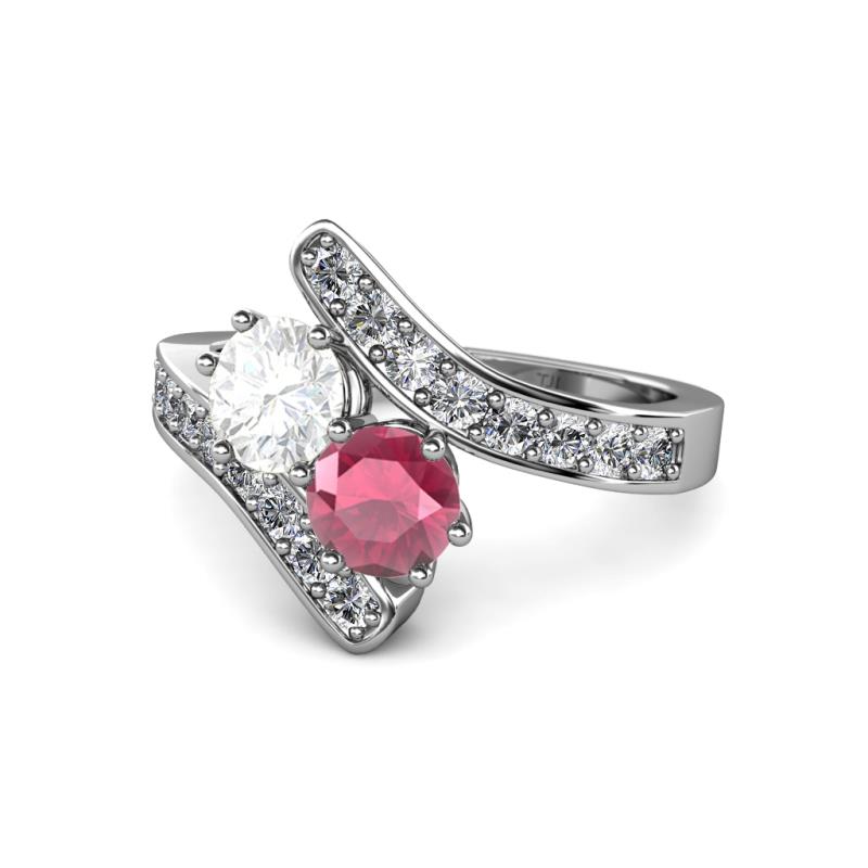 Eleni White Sapphire and Rhodolite Garnet with Side Diamonds Bypass Ring 