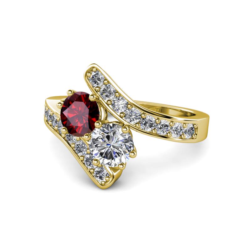 Eleni Ruby and Diamond with Side Diamonds Bypass Ring 