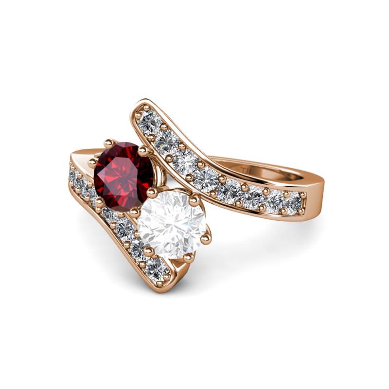 Eleni Ruby and White Sapphire with Side Diamonds Bypass Ring 