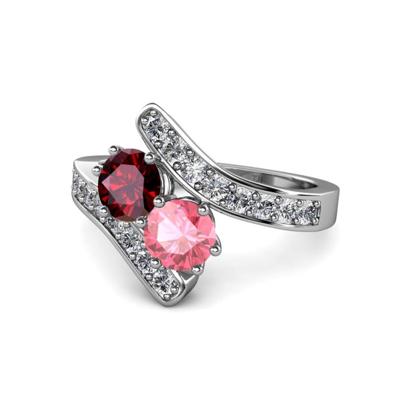 Eleni Ruby and Pink Tourmaline with Side Diamonds Bypass Ring 