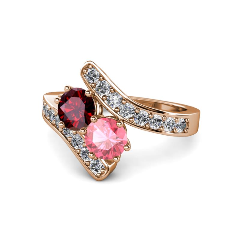 Eleni Ruby and Pink Tourmaline with Side Diamonds Bypass Ring 