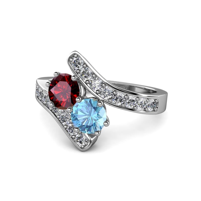 Eleni Ruby and Blue Topaz with Side Diamonds Bypass Ring 