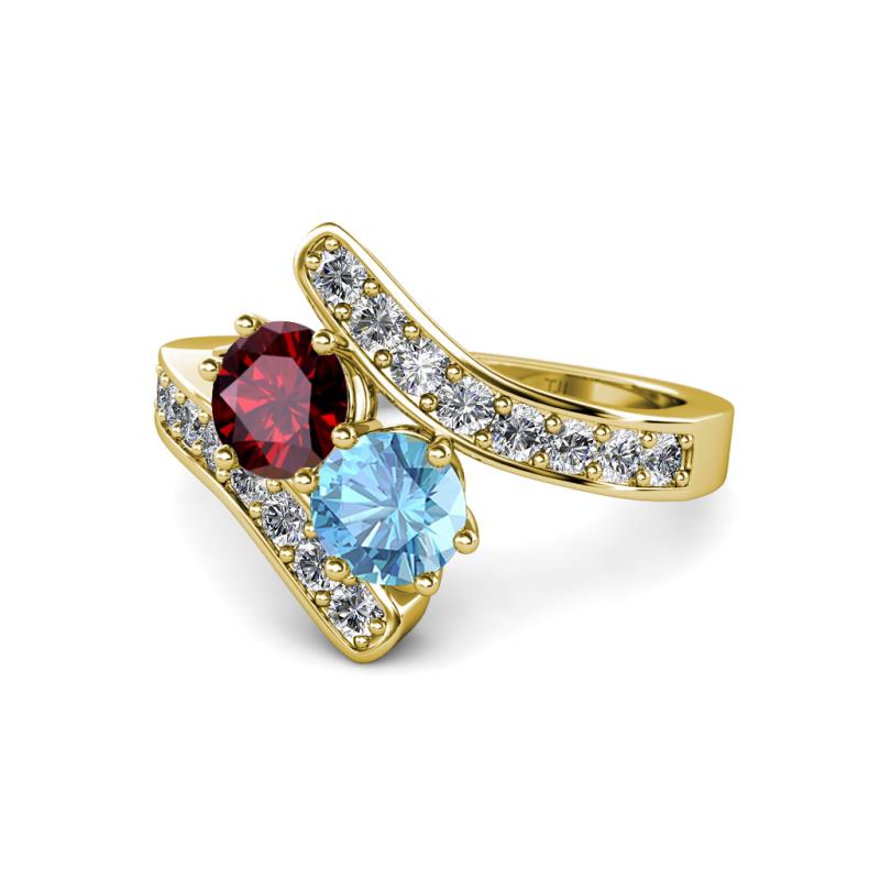 Eleni Ruby and Blue Topaz with Side Diamonds Bypass Ring 