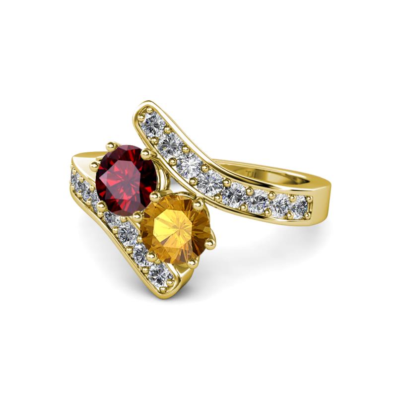 Eleni Ruby and Citrine with Side Diamonds Bypass Ring 