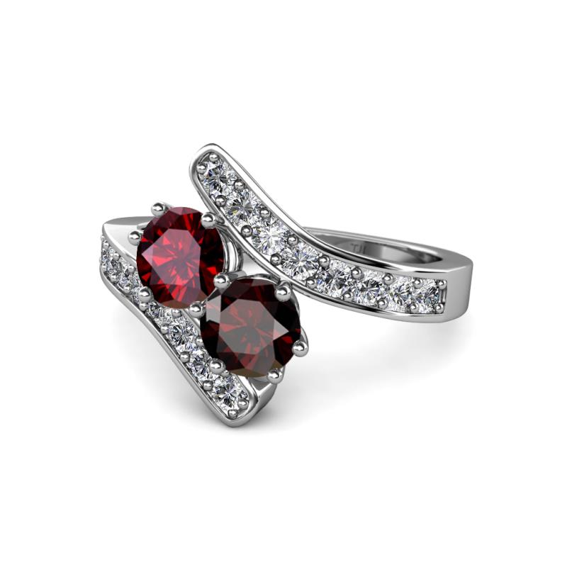 Eleni Ruby and Red Garnet with Side Diamonds Bypass Ring 