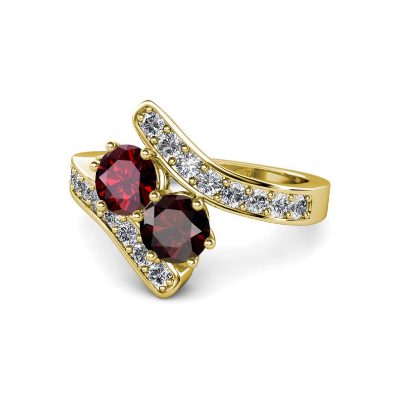 Eleni Ruby and Red Garnet with Side Diamonds Bypass Ring 