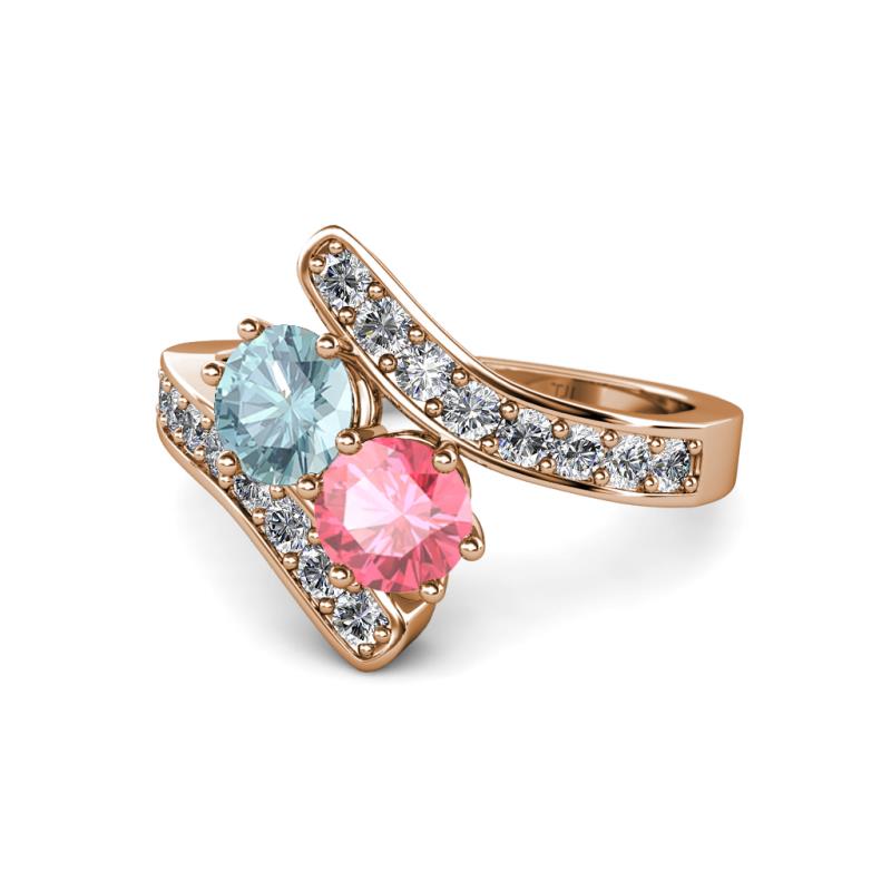 Eleni Aquamarine and Pink Tourmaline with Side Diamonds Bypass Ring 