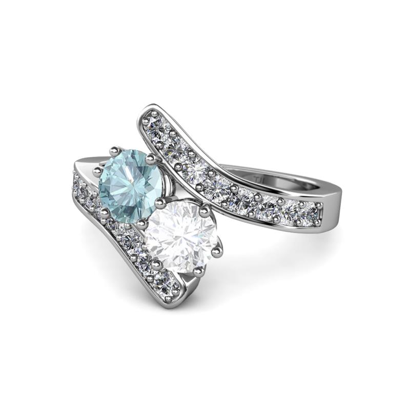 Eleni Aquamarine and White Sapphire with Side Diamonds Bypass Ring 