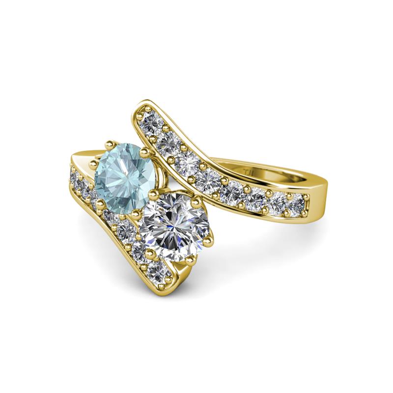Eleni Aquamarine and Diamond with Side Diamonds Bypass Ring 