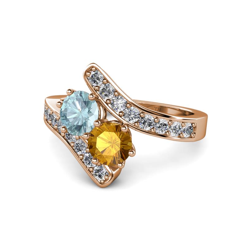 Eleni Aquamarine and Citrine with Side Diamonds Bypass Ring 